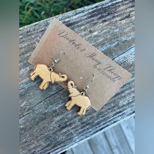 Wooden Elephant Dangle Earrings